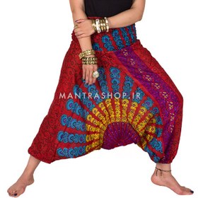 تصویر شلوار فاق بلند هندی قرمز طرح ماندالا – کد 728 