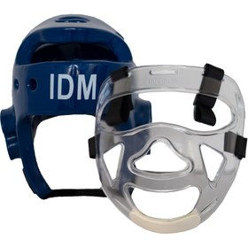 تصویر کلاه تکواندو IDM نقابدار آبی سایز M 