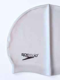 تصویر کلاه استخر طوسی رنگ زنانه و مردانه سیلیکونی اسپیدو ( Speedo ) ضد آب و ضد کلر 