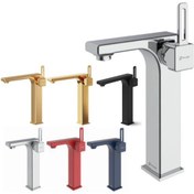 تصویر شیر روشویی پایه بلند شودر مدل میشل رنگ کروم و طلایی 