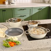 تصویر سرویس قابلمه ۷ پارچه گرانیتی Karaca ترکیه مدل Birgül با تکنولوژی کریستال سوئیسی Karaca x Refika Birgül Swiss Crystal Metal Handle 7-Piece Cookware Set