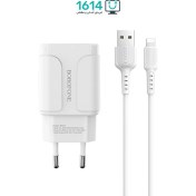 تصویر شارژر 12 وات بروفون مدل BA37A به همراه کابل لایتنینگ BOROFONE BA37A Speedy, wall charger with dual USB ports set with Lightning