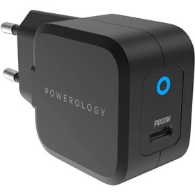 تصویر شارژر دیواری پاورولوجی 20 وات مدل P20WGNEUBK Powerology P20WGNEUBK Ultra-Compact 20W PD GaN Charger EU