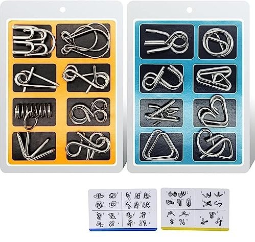 خرید و قیمت Mumoo Bear Metal Wire Puzzle Set of 16,Brain Teaser IQ Test  Disentanglemen Iron Link Unlock Interlock Game Chinese Ring Magic Trick Toy  for Party Favor Kids Adults Challenge