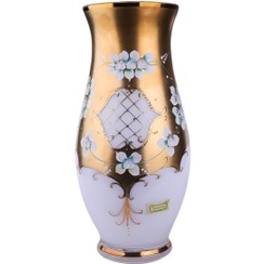 تصویر گلدان خمره ایی طلاکوب گل برجسته سفید با ارتفاع ۳۰ سانتی متر برند اگرمن 