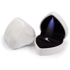 تصویر جعبه جواهرات انگشتری چراغدار طرح قلبی Heart Shape LED Light Ring Holder Box