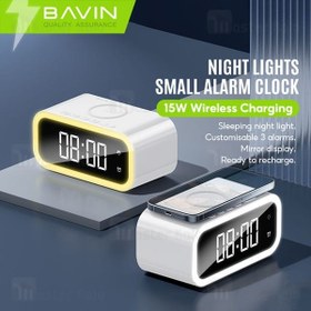 تصویر ساعت رومیزی هوشمند سه کاره باوین Bavin Wireless Charging Clock Bavin PC1065S Wireless Charging Clock