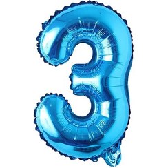 تصویر بادکنک فویلی طرح عدد 3 آبی Blue foil balloon number 3 design