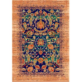 تصویر فرش ماشینی مدل مدرن طرح وینتیج زمینه سبز آبی 