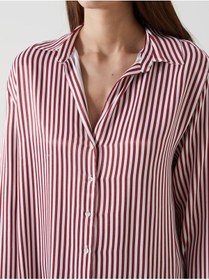 تصویر پیراهن زنانه اورسایز کلاسیک قرمز خط‌دار ال‌سی‌وای‌آی‌کی‌آی‌کی | LC Waikiki | 899727075 | اورجینال 