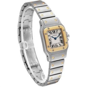 تصویر ساعت کارتیر سانتوس فلزی زنانه دورنگ طلایی صفحه سفید Cartier Santos metal 