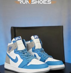 تصویر کفش کتونی جردن وان ساقدار آبی طوسی - 4 Air Jordan 1 Retro High OG True Blue