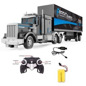 تصویر کامیون RC کنترل از راه دور شارژی تمام کارکرد چراغ دار بزرگ اسباب بازی آمریکایی با تریلر 58 سانتی متر ترکیه TUENGİ STORE 