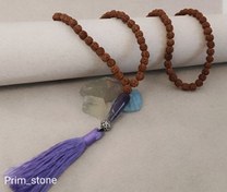 تصویر مالای رودراکشا سایز ۸، سنگ آمیتیس همراه با نقره عیار ۹۲۵ 