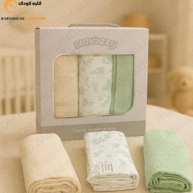 تصویر پارچه خشک‌کن نوزادی پک ۳عددی رنگ سبز وکرم Sunnozy 