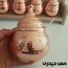 تصویر سرویس پاسماوری هفت تایی مسی زنجان قاشق دار نانو شده و رنگ ثابت با استند چوبی 