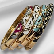 تصویر دستبند بنگل میناکاری زنانه مدل النگویی طرح گل 