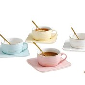 تصویر ست فنجان سرامیکی Elegant Life با نعلبکی و قاشق طلایی 