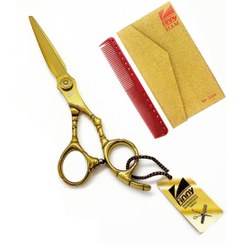 تصویر قیچی آرایشگری کرتزر فینی 6اینچ طلایی(کات و کوتاهی - قدرتی سیما) Kretzer Finney hairdressing scissors 6 inches gold (cutting and shortening - Sima strength)