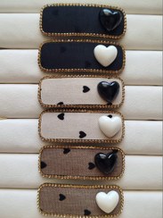 تصویر گیره مو تق تقی قلبی دور نگینکد 47 - کرم قلب مشکی 