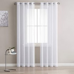 تصویر پرده حریر پانچی سفید ساده 