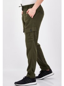 تصویر شلوار کمر معمولی مردانه، سبز ارتشی برند threadbare Men Regular Fit Solid Cargo Pants, Army Green