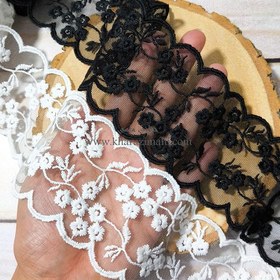 تصویر دانتل شیفون دو طرف هلال طرح بابونه (کد27) 