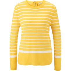 تصویر بلوز بافت زنانه راه راه سفید زرد چیبو 