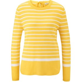 تصویر بلوز بافت زنانه راه راه سفید زرد چیبو 