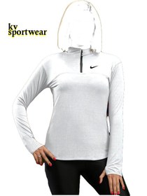 تصویر تیشرت نیم زیپ فینگردار تمرینی زنانه NIKE کد 001 NIKE womens half zip t shirt with fingers code 001