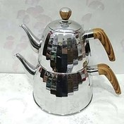 تصویر کتری قوری استیل زیو کد ۱۰۱۷۸۸ با دسته چوبی 