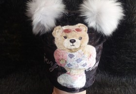 تصویر کلاه بچه گانه تدی دخترانه رنگ مشکی girls teddy hat black