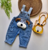 تصویر بیلر جین بچگانه طرح سگ خلبان (آبی و ذغالی) 