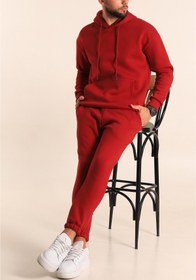 تصویر ست لباس ورزشی مردانه کانگوروی جیبی کلارت قرمز کلاهدار TYC1YUNTON170288549950330 
