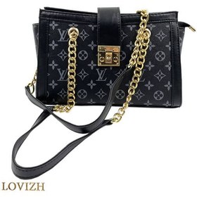 تصویر کیف رو دوشی زنانه لویی ویتون Louis Vuitton بند زنجیردار مشکی کد 100115 