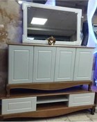 تصویر ست آینه کنسول مروارید سفید و عسلی 