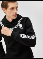 تصویر هودی پایه با طرح جمجمه و جزئیات جیب برند Koton Basic Hoodie Skull Printed Pocket Detailed