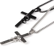 تصویر گردنبند صلیب سه حلقه با کد ZNS10 از استیل 