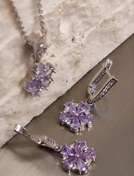 تصویر نیم ست جواهرات بنفشه نقره با دستبند کریستالی 