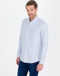 تصویر پیراهن آستین بلند مردانه یقه برگردان نخی جذب آبی روشن پیرکاردین 