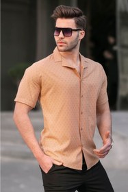 تصویر پیراهن مردانه آستین کوتاه 100% نخی Camel Slim Fit 5585 5585 