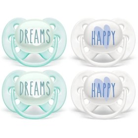 تصویر پستانک 0-6 ماه الترا سافت مدل happy&dreams فیلیپس اونت Avent Philips AVENT Ultra Soft Pacifier 0-6 Months Dreams and Happy Designs