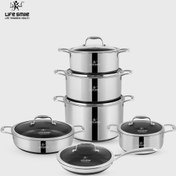 تصویر سرویس قابلمه لایف اسمایل مدل LIFEP18-12 ظرفیت ۱۲ پارچه استیل دوطرف لیزری 