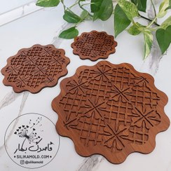 تصویر ست چوبی زیرقابلمه ای، زیر کتری و زیر لیوانی 