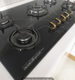 تصویر گاز صفحه ای ۵ شعله شیشه جنرال مدل gs5 Gas cooker glass 5 burner general model gs5