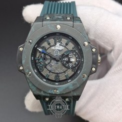 تصویر ساعت هابلوت مردانه سبز یشمی | قاب کربن، بند اسپرت، قفل اصلی Hublot 