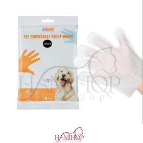 تصویر دستکش مرطوب سگ و گربه 6عدی 