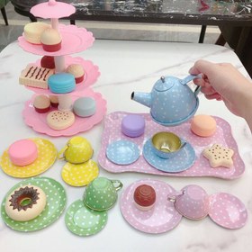 تصویر ست ظروف خاله بازی فلزی چای خوری و استند کیک پونی BUTIQUE TEA SET TOY ITEM NO _ 86/5C