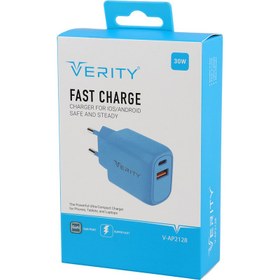 تصویر شارژر دیواری 30 وات وریتی V-AP2128 QC3.0 PD 3A + کابل تایپ سی Verity V-AP2128 2Port QC3.0 PD 3A 30W Wall Charger With Type-C Cable