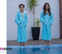 تصویر حوله تن پوش کودک کلاه دار مدل Tweety سایز ۷-۸ رنگ آبی فیروزه ای 